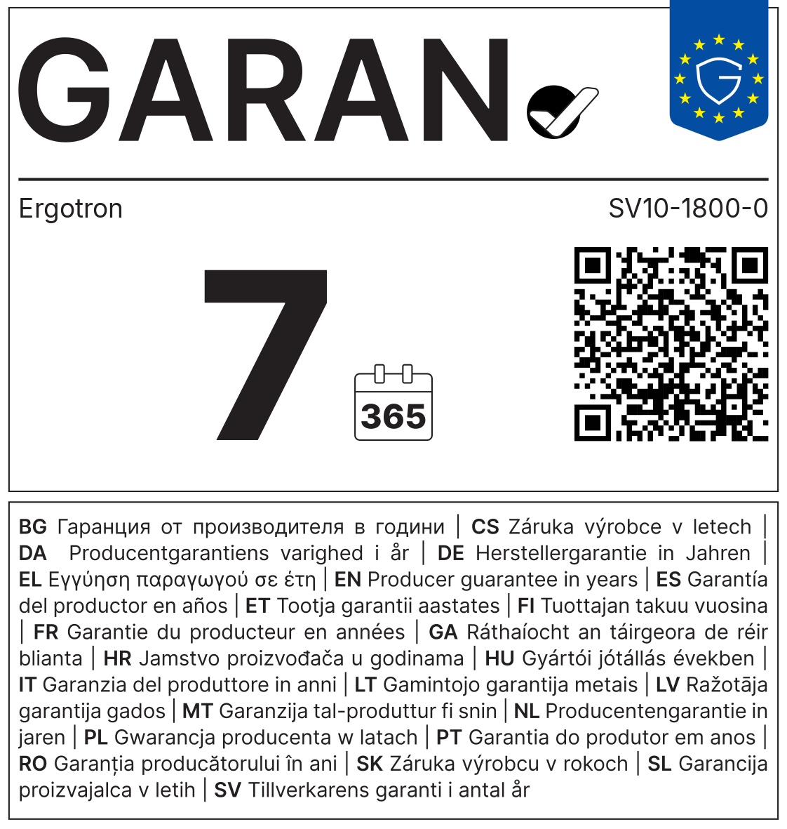 GARAN-Label: Herstellergarantie Ergotron SV10-1800-0