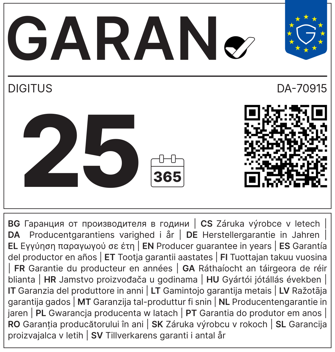 GARAN-Label: Herstellergarantie DIGITUS DA-70915