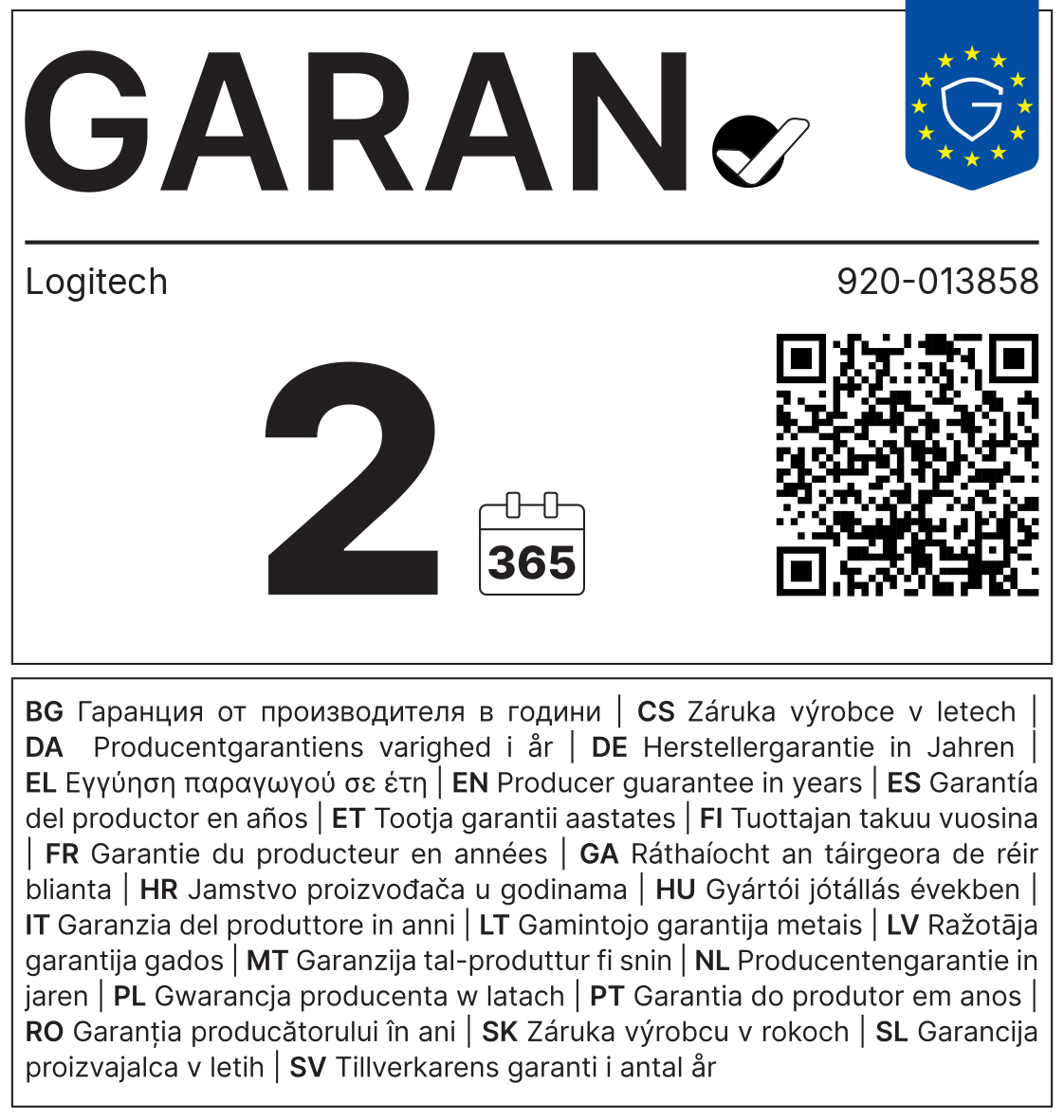 GARAN-Label: Herstellergarantie Logitech 920-013858
