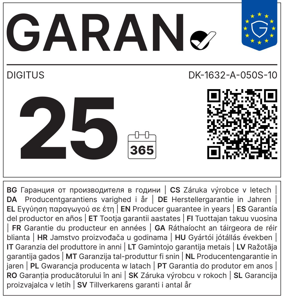 GARAN-Label: Herstellergarantie DIGITUS DK-1632-A-050S-10