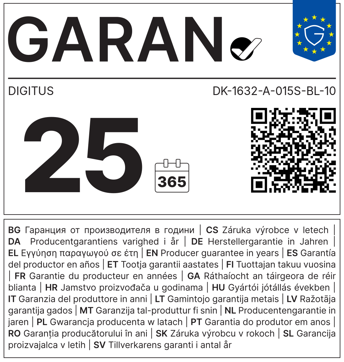 GARAN-Label: Herstellergarantie DIGITUS DK-1632-A-015S-BL-10