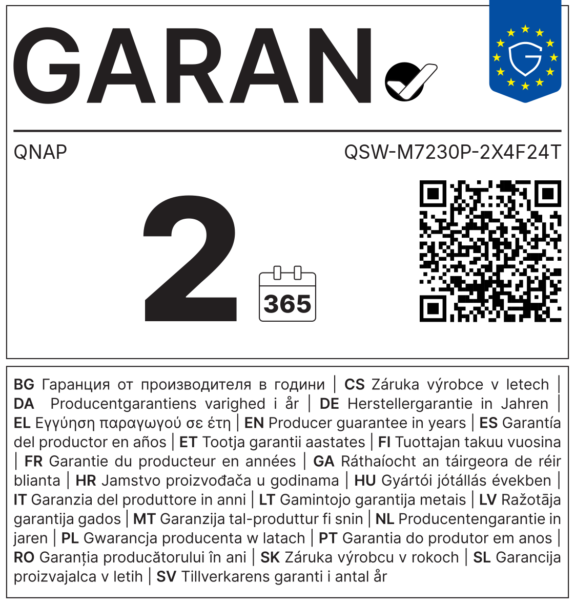 GARAN-Label: Herstellergarantie QNAP QSW-M7230P-2X4F24T