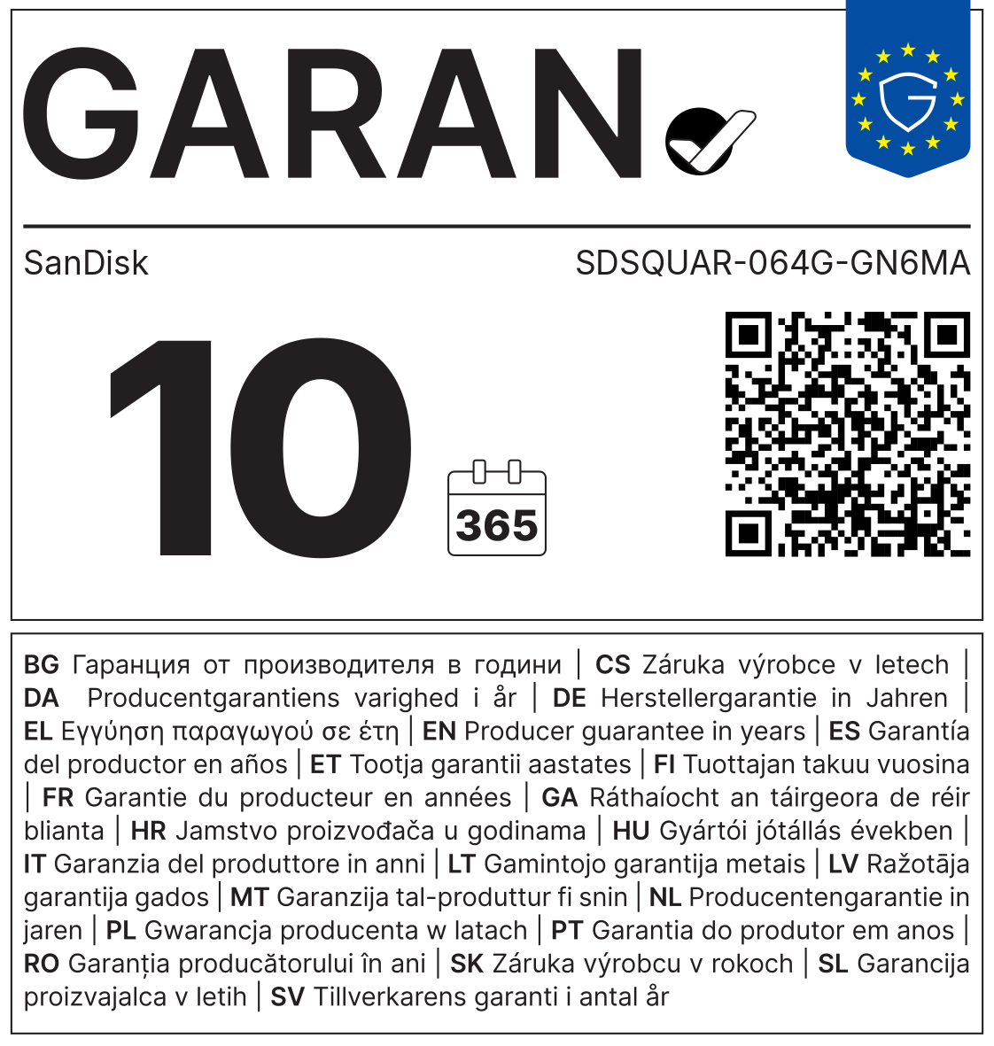GARAN-Label: Herstellergarantie SanDisk SDSQUAR-064G-GN6MA