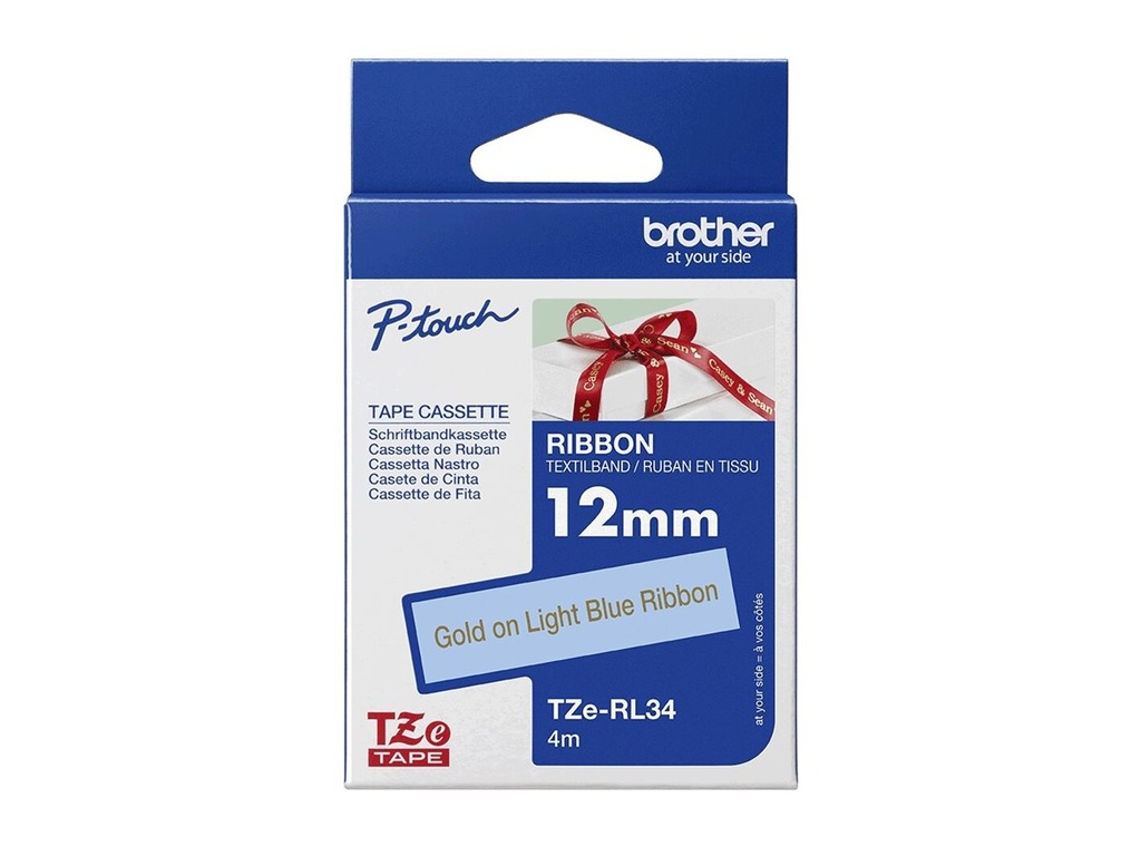 Brother TZe-RL34 - Seidig - Gold auf hellblau - Rolle (1,2 cm x 4 m)