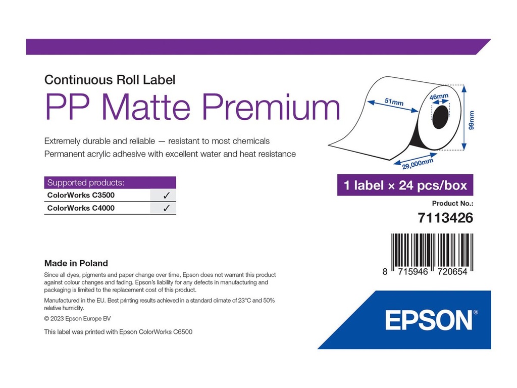 Epson Premium - Polypropylen (PP) - matt - permanenter Acrylklebstoff - Rolle (5,1 cm x 29 m)