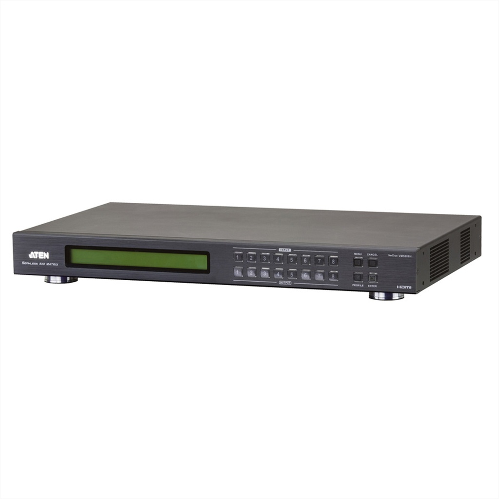 ATEN 8 x 8 HDMI Matrix Switch mit Videowall & Scaler - Skalierungs-Matrix-Schalter - 6,75 Gbit/s - 225 MHz - 1920 x 1080 Pixel - Schwarz - Metall