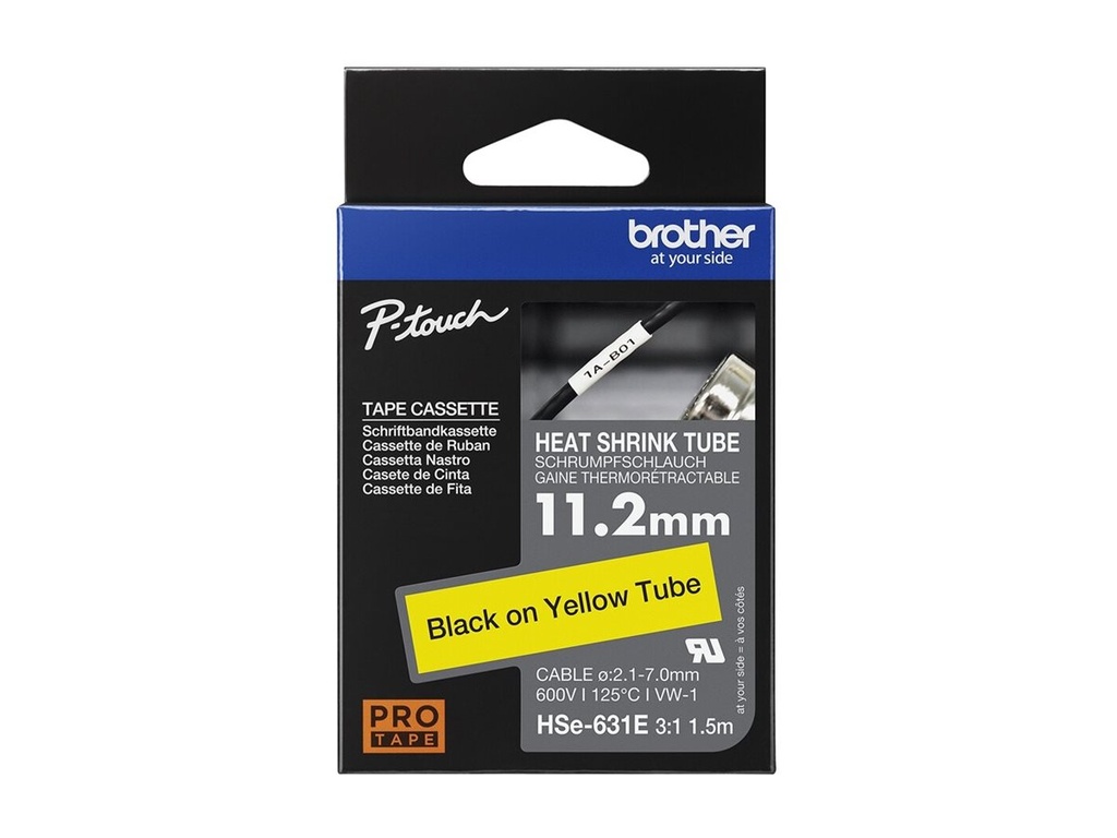 [HSE631E] Brother HSe-631E - Schwarz auf Gelb - Rolle (1,12 cm x 1,5 m)