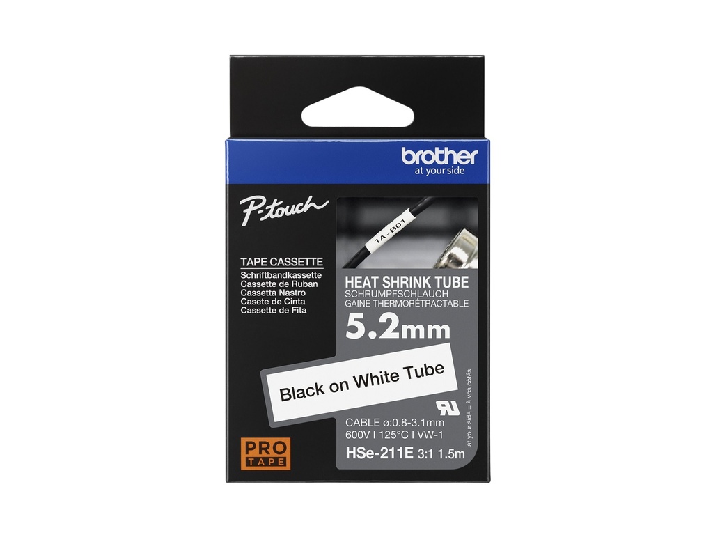 [HSE211E] Brother HSe-211E - Schwarz auf Weiß - Rolle (0,52 cm x 1,5 m)