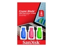 SanDisk Cruzer Blade - USB-Flash-Laufwerk - 32 GB - USB 2.0 - Blau, grün, pink (Packung mit 3)