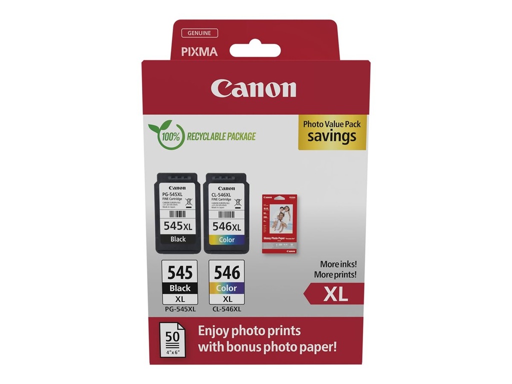 Canon PG-545 XL/CL-546XL Photo Value Pack - Glänzend - 2er-Pack - Hohe Ergiebigkeit - Schwarz, Farbe (Cyan, Magenta, Gelb)