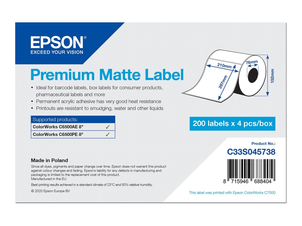Epson Premium - Glatt matt - permanenter Acrylklebstoff - hochweiß - A4 (210 x 297 mm)