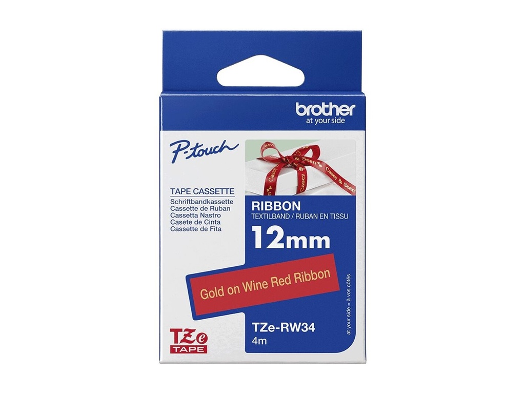 [TZERW34] Brother TZe-RW34 - Gold auf Weinrot - Rolle (1,2 cm x 4 m)