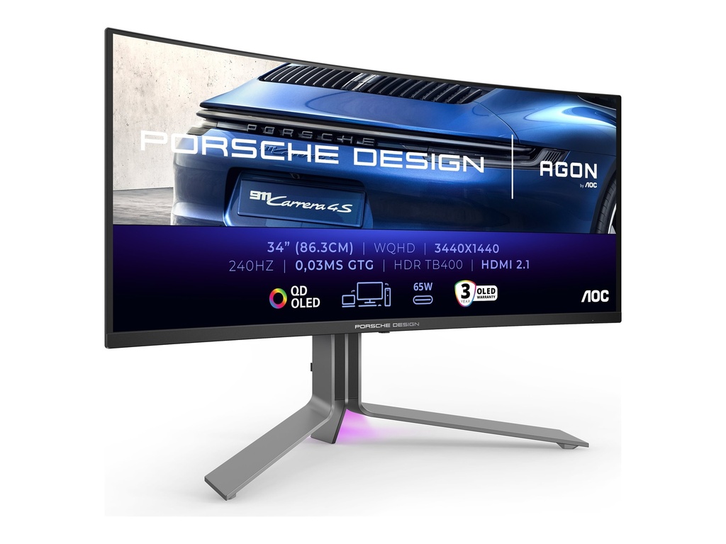 AOC AGON PRO PD34 Porsche Design - OLED-Monitor - Gaming - gebogen - USB - 87 cm (34")