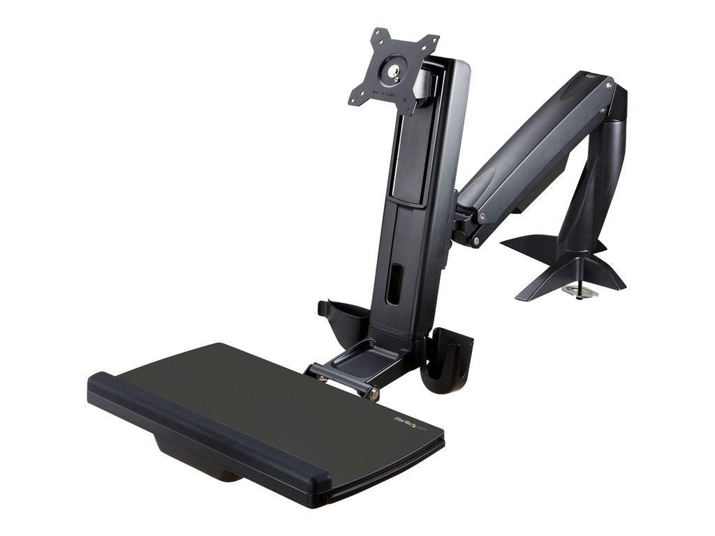 StarTech.com Monitor Tischhalterung - Monitorarm für bis zu 24" Monitore - VESA Halterung - Höhenverstellbar - Befestigungskit (Bodenplatte, Spalte, Durchführungsplatte, Tastatur-Tablett, Unterlegscheiben, Monitorarm, Klemmhalterung, Basis, Basis-Pad)