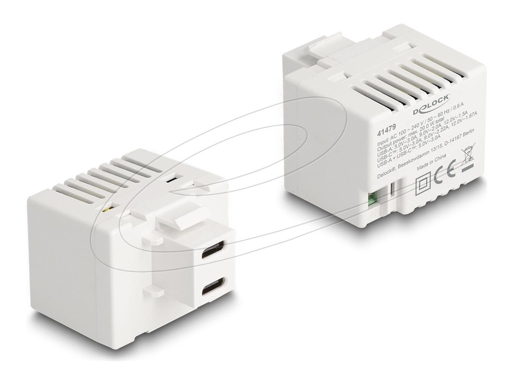 Delock Netzteil - 20 Watt - 3 A - PD - 2 Ausgabeanschlussstellen (24 pin USB-C)