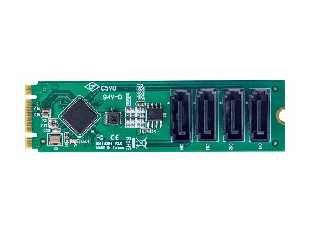 StarTech.com 4-Port M.2 to SATA Adapter Card, M.2 PCIe 3.0 to SATA HDD/SSD Expansion Card, ASM1064 Chipset, M.2 NVMe to 4x HDD/SSD for Windows/macOS/Linux