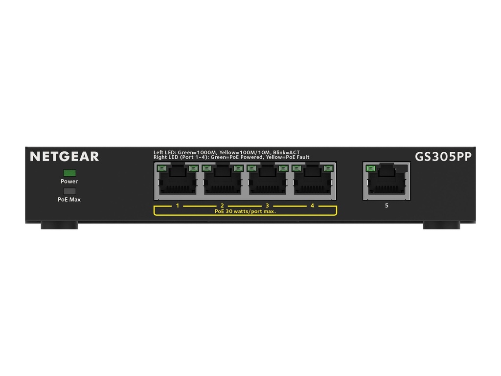 Netgear 300 Series GS305PP - Switch - SOHO - unmanaged - 5 x 10/100/1000 (4 PoE+)