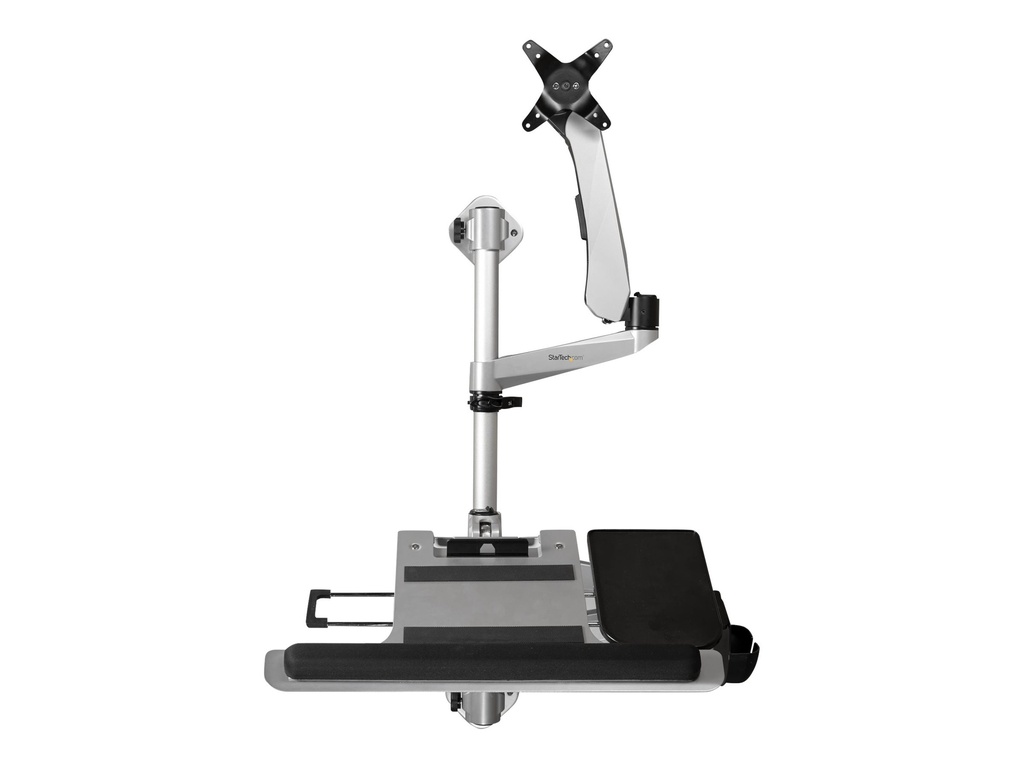 StarTech.com WALLSTSI1 Computer-Workstation für die Wandmontage - Beweglicher Monitorarm - Tastaturarm - Sitz-Steh-Schreibtisch - Befestigungskit (Stange, Maushalterung, Handgelenkkissen, Federarm, Wandmontagehalterung, Tastatur-Tablett, Monitorhalterung, Wandmontagehalterung mit Befestigungsplatte, Schwenkarm mit Logo, 2 Schwenkarme, Mausfach, Mausablage-Halterungsplatte, EVA-Mauspad)