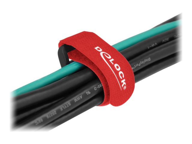 Delock Klettverschluss-Cinchkabelbinder - 19 cm - Rot (Packung mit 5)