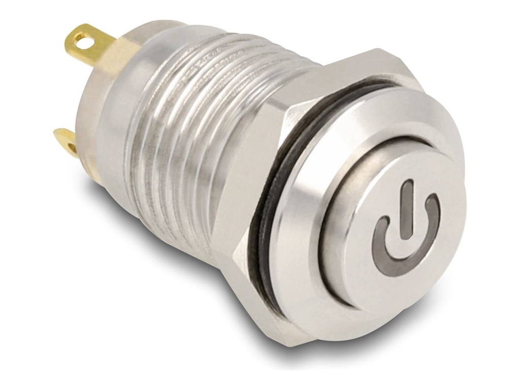 Delock Drücktaster - für 12 mm Installation, 4 x Lötanschluss, rote Stromsymbol-LED