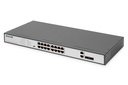 DIGITUS 16-Port Fast Ethernet PoE Netzwerkswitch, 19 Zoll, unmanaged, 2 Uplink Ports, SFP, 250 W, af/at