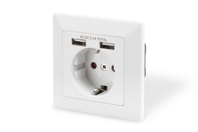 DIGITUS Sicherheits-Steckdose für Unterputzmontage mit 2 USB-Ports