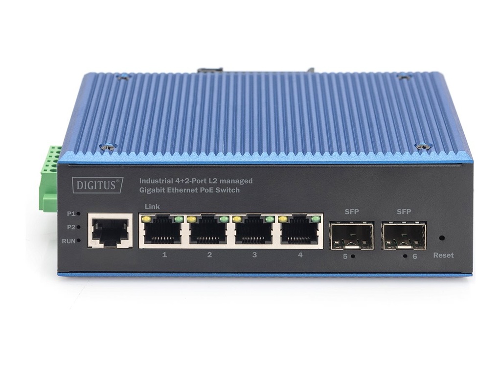 DIGITUS Switch - industriell - managed - 4 x 10/100/1000 + 2 x SFP - an DIN-Schiene montierbar - PoE (100 W)