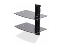 StarTech.com Dual Floating Wall-Mounted AV Shelves, Adjustable Height Shelf For Under TV, Organize A/V Equipment On Black Tempered Glass Shelves
