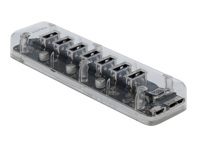[64088] Delock Externer USB 3.0 Hub mit 7 Ports transparent