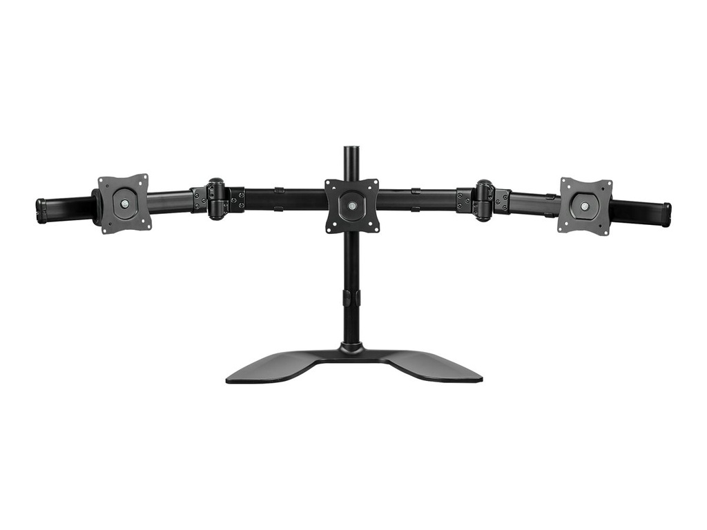 StarTech.com Startech Dreifach Monitorhalterung - Schwenkbar - Stahl und Aluminium - für VESA Monitore bis zu 27 Zoll - 3fach Monitorarm - Aufstellung (Abschlusskappen, Stange, Bodenplatte, Querstange, Unterlegscheiben, Schrauben, Manschette, 2 Monitorarme, VESA-Halterung, 2 Griffschrauben)