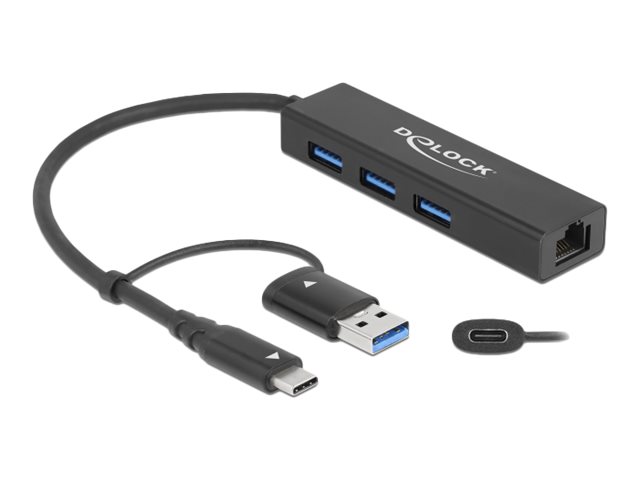 Delock Hub - 3 x USB 3.2 Gen 1 + 1 x 10/100/1000 + 1 x USB-C 3.2 Gen 1