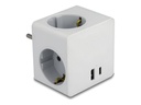 Delock Socket splitter - mit Kindersicherung - Wechselstrom 250 V - 3680 Watt - Eingabe, Eingang power CEE 7/7 - Ausgangsanschlüsse: 3 (power CEE 7/3, USB, 24 pin USB-C)