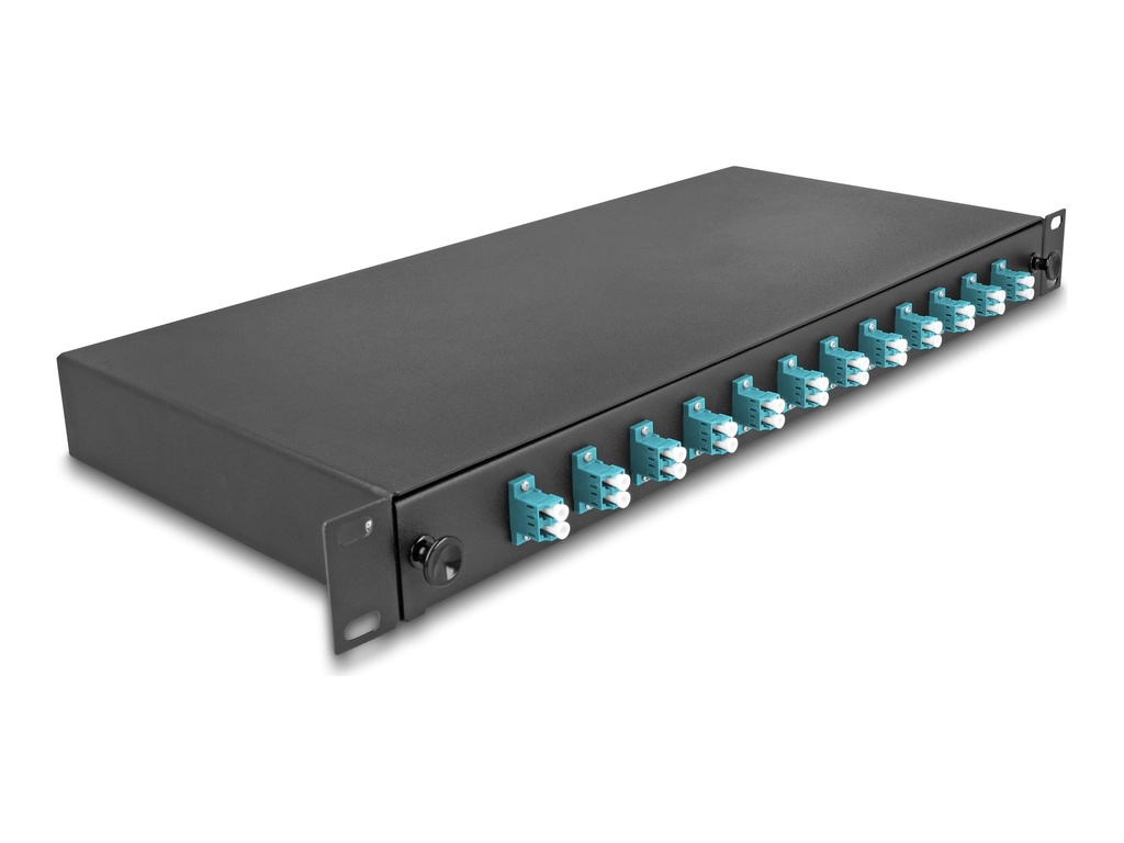 Delock Glasfaserkabelkiste - OM3, komplett montiert - Vorderseite - Rack montierbar - LC Duplex x12 - Schwarz - 1U - 48.3 cm (19")