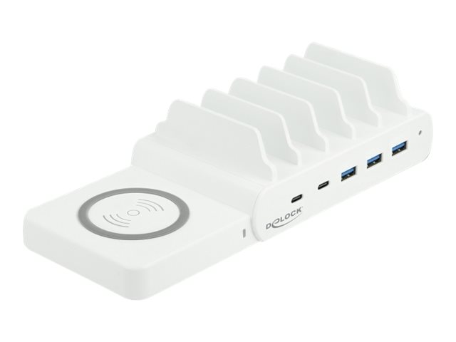 Delock USB and Wireless Charger - Ladestation + AC-Netzteil - 110 Watt - 5 A - PD - 5 Ausgabeanschlussstellen (3 x USB Typ A, 2 x USB-C)