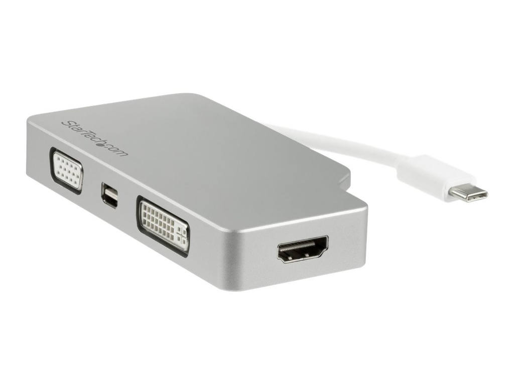 StarTech.com Aluminium Reise A/V Adapter 4-in-1 USB-C auf VGA, DVI, HDMI oder mDP - USB Type-C Adapter - 4K - Videoadapter - USB-C männlich zu HD-15 (VGA)