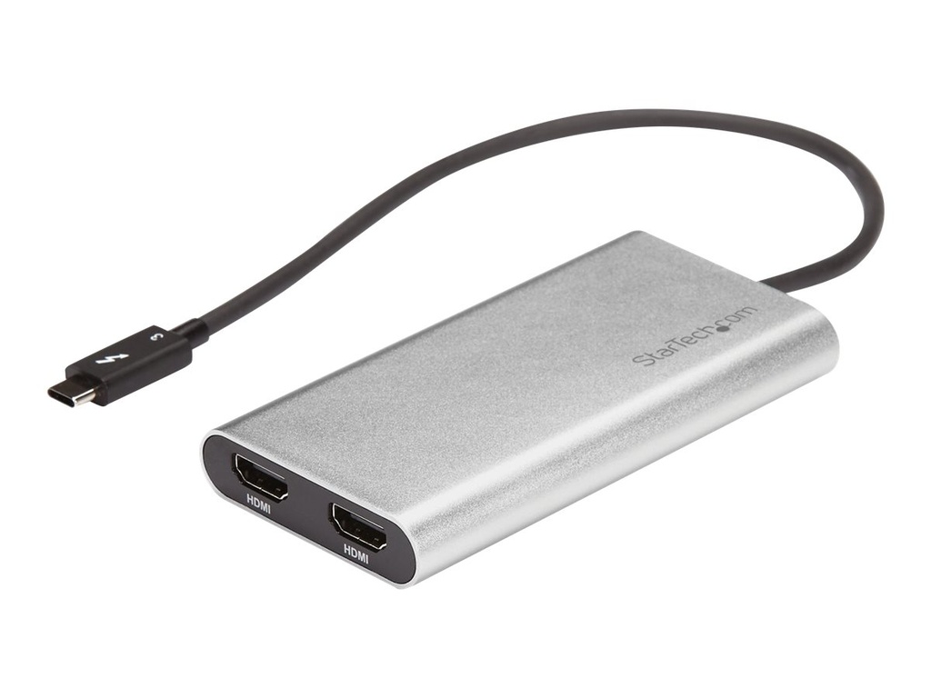 StarTech.com Thunderbolt 3 auf zwei HDMI Adapter - 4K 60hz - Mac und Windows kompatibel - USB C HDMI Adapter - Thunderbolt 3 zu HDMI - Adapterkabel - USB-C männlich zu HDMI weiblich - 28.4 m - Silber - aktiv, 4K60Hz (4096 x 2160)