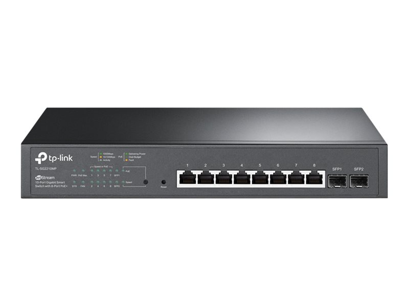 TP-LINK JetStream -8-Port-Gigabit-Smart-PoE-Switch mit 2 SFP-Slots - Managed - L2/L2+ - Gigabit Ethernet (10/100/1000) - Power over Ethernet (PoE) - Rack-Einbau - 1U