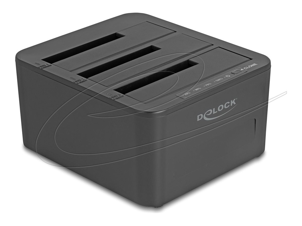 Delock HDD / SSD Dockingstation - 1:2 Klonfunktion Schächte: 3 - 2,5" / 3,5" gemeinsam genutzt (6,4 cm/8,9 cm gemeinsam genutzt)