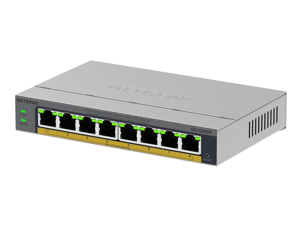 Netgear Easy Smart GS108EPP - Switch - hochleistungsfähig - L3 - Smart - 8 x 10/100/1000 (PoE+)