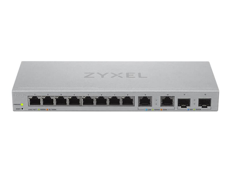 ZyXEL XGS1210-12 - V2 - Switch - managed - 8 x 10/100/1000 + 2 x 100/1000/2.5G + 2 x 1 Gigabit/10 Gigabit SFP+ (Uplink)