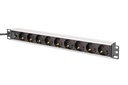 DIGITUS Steckdosenleiste mit Aluminiumprofil und Vorsicherung, 9-fach Schutzkontaktsteckdose, 2 m Zuleitung IEC C14 Stecker