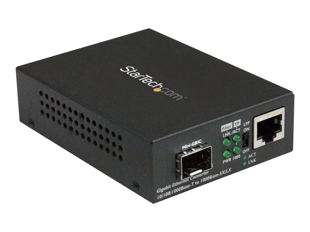StarTech.com Gigabit Ethernet LWL / Glasfaser Medienkonverter mit SFP - 1000 Mbit/s Multimode Gigabit Ethernet Medienkonverter - Medienkonverter - 1GbE - 10Base-T, 1000Base-LX, 1000Base-SX, 100Base-TX, 1000Base-T - RJ-45 / SFP (mini-GBIC)
