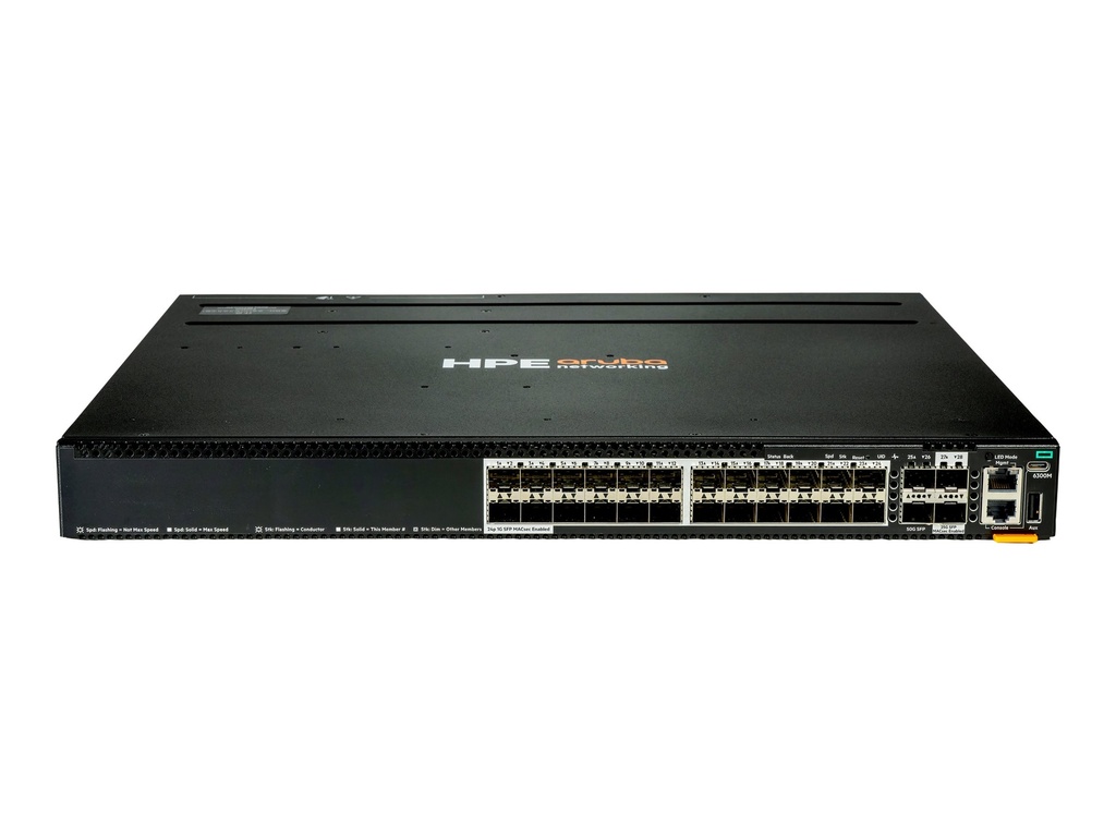 HPE Aruba Networking CX 6300M 24p SFP 1G 2p SFP56 50G 2p SFP28 25G MACsec Switch - Switch - L3 - managed - 24 x Gigabit SFP + 2 x 10 Gigabit / 25 Gigabit SFP + 2 x 10 Gigabit / 25 Gigabit / 50 Gigabit SFP (Uplink / Stacking)