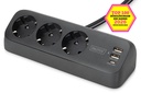 DIGITUS 3-fach Office-Steckdosenleiste mit 2x USB-A und 1x USB-C Anschlüssen, Schwarz