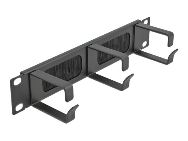 Delock Cable Management Brush Strip with 3 hooks - Kabelführungspanel mit Bürste - Schwarz - 1U - 25.4 cm (10")