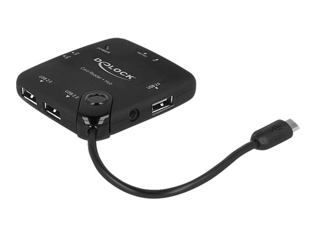 Delock Micro USB OTG Card Reader + 3 port USB Hub - Kartenleser (MS, MS PRO, MMC, SD, MS Duo, MS PRO Duo, RS-MMC, TransFlash, microSD, MMCmicro, SDHC, MS Micro, microSDHC, SDXC, microSDXC, MS PRO-HG)