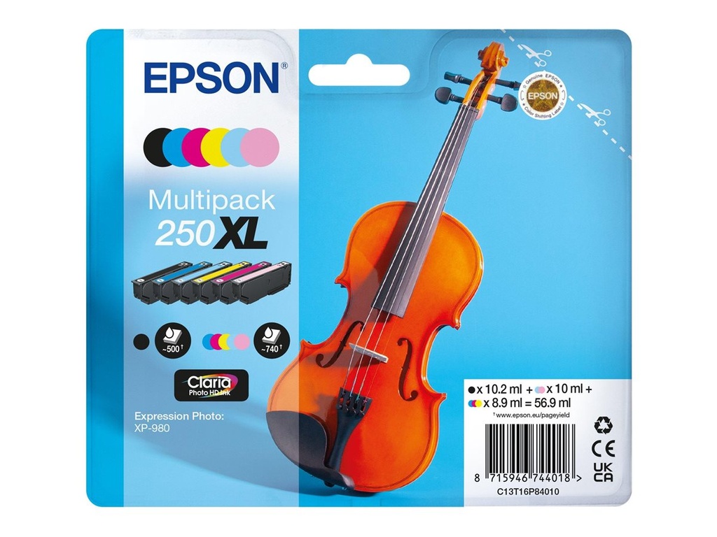 Epson 250XL Multipack - 6er-Pack - XL - Schwarz, Gelb, Cyan, Magenta, hell Cyan, hellmagentafarben