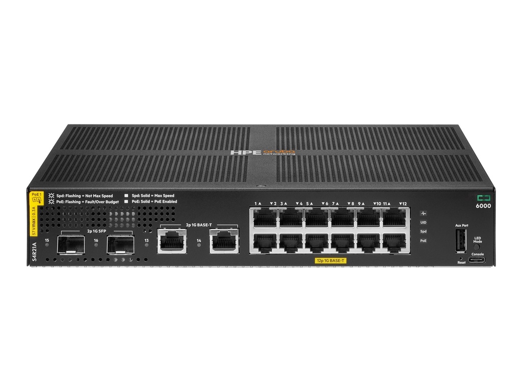 HPE Aruba Networking CX A6000 12p 10M/100M/1G Class4 PoE 2p SFP 1G 139W - Switch - managed - 12 x 10/100/1000 (PoE+)