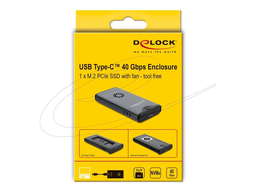 Delock Speichergehäuse - 40 Gbps, with fan, tool free - M.2 - M.2 NVMe Card / PCIe (NVMe)