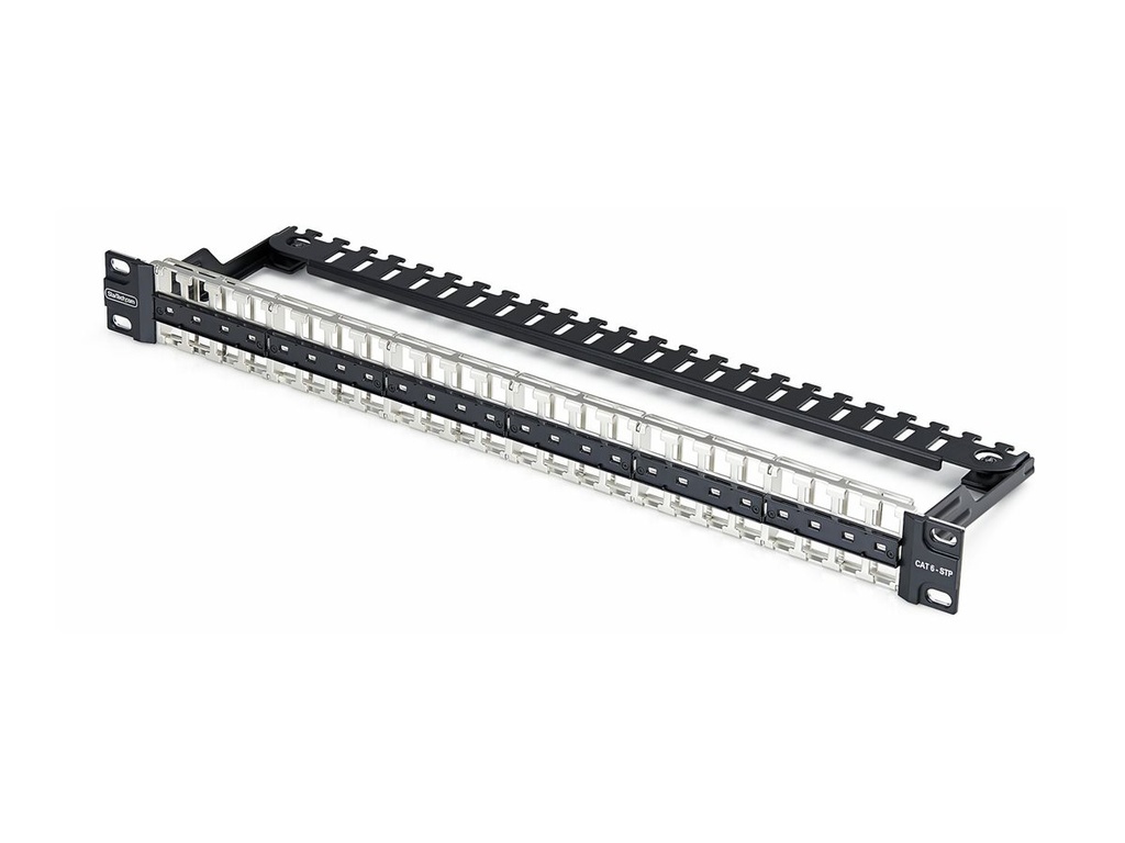 [C6PANELSTP481UCM] StarTech.com Startech - Leeres Keystone-Patchpanel - mit Kabelmanagementleiste, für RJ45 - geeignet für Wandmontage, Rack montierbar - CAT 6a/8 - STP/UTP - Schwarz - 1U - 48.3 cm (19")